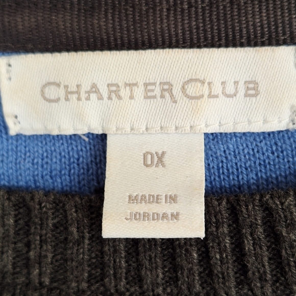 Charter Club Sweater Plus Sz0X Gray/Blue Polka Dot Long Sleeve Knit Cotton Blend - Picture 3 of 7